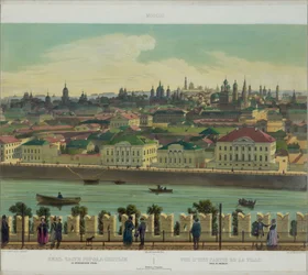 Vista de Zamoskvorechye da parede do Kremlin de uma vista panorâmica de Moscou em 10 partes, ca 1848