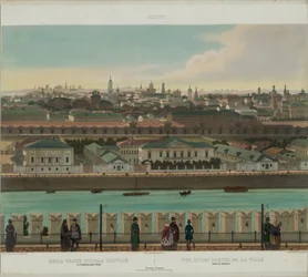 Vista de Zamoskvorechye da parede do Kremlin de uma vista panorâmica de Moscou em 10 partes, ca 1848