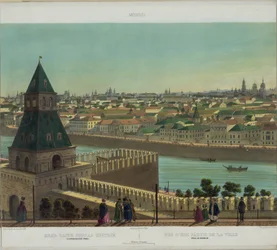 Vista de Zamoskvorechye da parede do Kremlin de uma vista panorâmica de Moscou em 10 partes, ca 1848