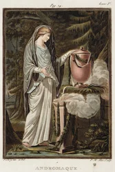 Andrómaca, traje para «Andrómaca» de Jean Racine, do volume I de «Investigações sobre os trajes e o teatro de todas as nações», gravado por Pierre Michel Alix (1762-1817), 1802