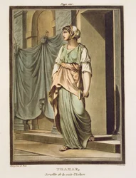 Thamar, uma israelita do séquito de Ester, traje para «Ester» de Jean Racine, do Volume I de «Research on the Costumes and Theatre of All Nations», 1802