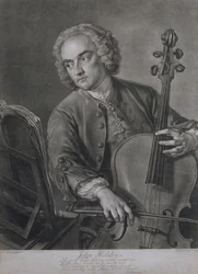 Retrato de John Hebden (fl.1740-60), um violoncelista na orquestra de Handel, gravada por John Faber (1684-1756), 1741
