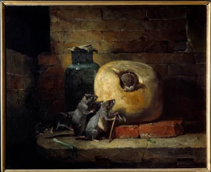 O rato que se retirou do mundo. Ilustração da Fábula de Jean de La Fontaine. Pintura de Philippe Rousseau (1816 - 1887)