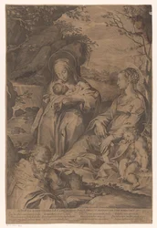 Santa Catarina de Sena com o Cristo Menino, Maria, um João Baptista adormecido e um papa