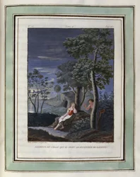 Lamentações de Chloe que se considera abandonada por Daphnis. Desenho de Philippe d