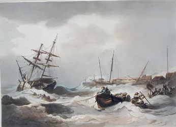 Storm off Margate, de "The Romantic and Picturesque Scenery of England and Wales", publicado em 1805 (gravação a cores)