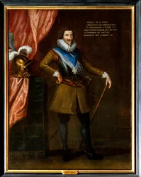 Retrato de Philippe de Bethune, irmão puine de Sully, embaixador em Roma (1561-1649). Ele tem o colar da insígnia da Ordem do Espírito Santo (Ordem do Espírito Santo). Pintura atribuída a Philippe De Champaigne (1602-1674)