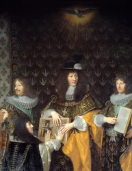 O rei Luís XIV recebe o cavaleiro da Ordem do Espírito Santo (Ordem do Espírito Santo) seu irmão, o Duque de Anjou Detail. Pintura de Philippe de Champaigne (1602-1674) Grenoble do século XVII, Musee des Beaux Arts