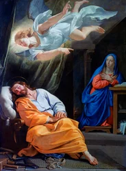 "O Sonho de José" ou "José e o Anjo" Pintura de Philippe de Champaigne (1602-1674) 1642-1643 National Gallery, Londres