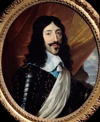 Retrato do Rei da França Luís XIII (1601-1643) Pintura de Philippe de Champaigne (1602-1674) Sol do século XVII. 0,75x0,62 m Paris, Musee Carnavalet - Retrato do Rei Luís XIII de França (1601-1643). Pintura de Philippe de Champaigne (1602-1674)