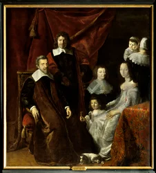 A família de Henri Louis (Henri-Louis) Habert de Montmort (Montmor) (1600-1679), à direita, Henriette-Marie de Buade de Frontenac (Henriette Marie de Buade-Frontenac) (falecido em 1676). Pintura de Philippe De Champaigne (1602-1674). Óleo sobre tela. Obrig
