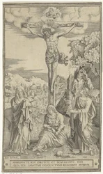 Cristo na cruz ladeado por Maria e João
