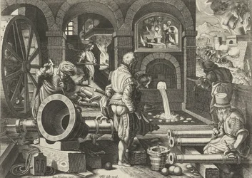 Oficina de artilharia
Novas invenções e descobertas (título da série)
Nova Reperta (título da série)