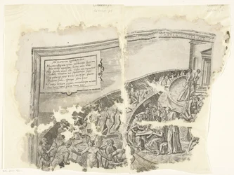 Canto superior esquerdo de uma impressão da cena por Cebes Tabula Cebetis Carta Vitae (título no objeto)