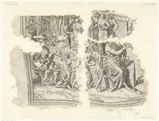 Canto inferior esquerdo de uma impressão da cena por Cebes Tabula Cebetis Carta Vitae (título original)