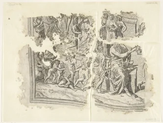 Canto inferior esquerdo de uma impressão da cena por Cebes Tabula Cebetis Carta Vitae (título original)