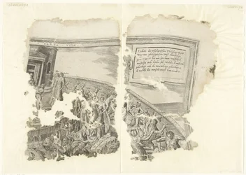 Canto superior direito de uma impressão da cena por Cebes Tabula Cebetis Carta Vitae (título no objeto)