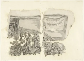 Canto superior direito de uma impressão da cena de Cebes
Tabula Cebetis Carta Vitae (título sobre o objecto)