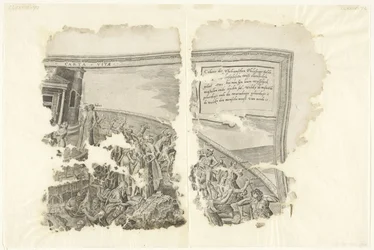 Canto superior direito de uma impressão da cena por Cebes Tabula Cebetis Carta Vitae (título no objeto)