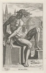 Riviergod Scaldis Scaldis (título no objeto) Rivier- en zeegoden (título da série) Retratos elegantes dos semideuses marinhos e dos leões marinhos (título da série)