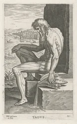 Deus do Rio Tejo Tagvs (título no objeto) Rivier- en zeegoden (título da série) Retratos elegantes dos semideuses marinhos e dos leões marinhos (título da série)
