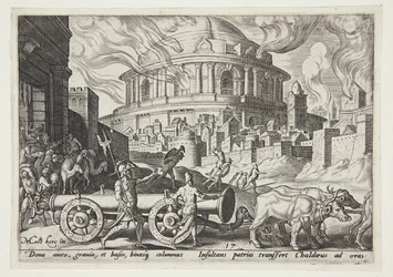 Os caldeus levando embora as colunas do templo de Jerusalém