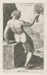 A ninfa da água Arethusa Arthvsa (título no objeto) Stroom en waternimfen (título da série) Ninfas Oceanitid, ephidrid potamidus naiad (título da série)