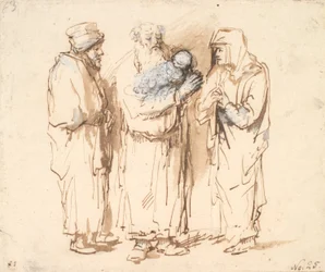 Scrooge com o Menino Jesus, Anna e uma terceira figura