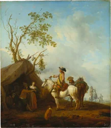 Cavaleiros diante da tenda de uma vivandeira