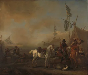 Um acampamento do exército, c.1662-1664 (óleo sobre painel)