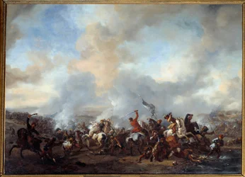 Grande combate de cavaleiros e infantaria Pintura por Philips Wouwerman (1619-1668) 17th Century Sun. 0,99x1,35 m