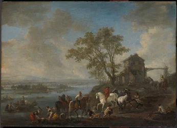 Lagoa de cavalos num rio, c.1662-1663 (óleo sobre painel)
