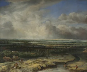 Uma Paisagem Extensiva com um Hawking Party, c. 1670