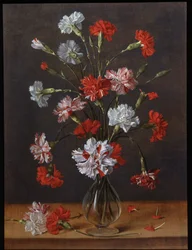 Um ramo de cravos numa jarra de vidro, c.1600-1700 (óleo sobre painel)