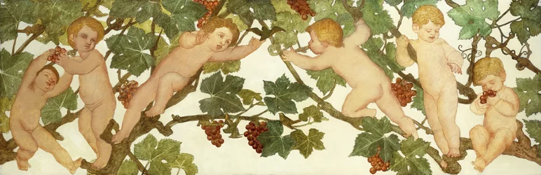 Putti brincando em um vinhedo
