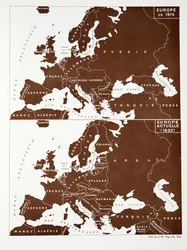 Mapa da Europa em 1914, e da Europa em 1932, do Histoire de la Troisieme Republique, Vol. I, História Política, pub.1933 (cor litho)