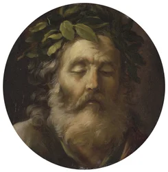 Retrato do poeta Homero par Mola, Pier Francesco (1612-1666). Óleo sobre madeira, tamanho : D 38,7, , Colecção Privada