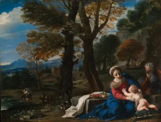 O resto da fuga para o Egito, c.1645 (óleo sobre cobre)