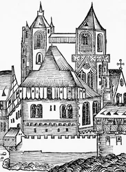 Abadia de Montecassino, talha alemã, de Nuremberga Chronicle (Liber Chronicarum) de Hartmann Schedel