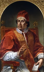 Clément XI (1649 - 1721). Pintura de Pier Leone Ghezzi. Roma, Museu de Roma.