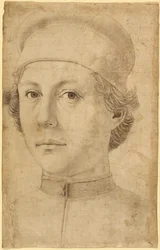 Retrato, jovem, homem, cabeça, ombros, desgastar, boné