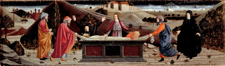 Políptico da Misericórdia: em torno do corpo de Jesus Cristo: São João, a Virgem Maria, Santa Maria Madalena, São José de Arimatía e São Nicodema