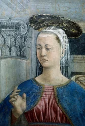 Detalhe de The Legend of the True Cross mostrando a Anunciação, de Piero della Francesca