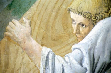 Detalhe de The Legend of the True Cross mostrando o transporte de Madeira Sagrada, de Piero della Francesca