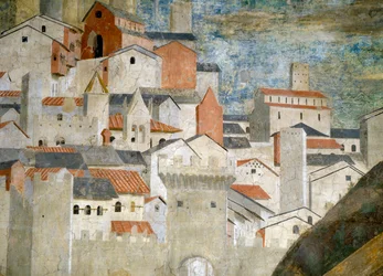 Detalhe, de, a, rainha sheba, adorando, a, ponte, feito, de, a, madeira, de, a, cruz verdadeira, jerusalém, completado, 1464, fresco, detalhe, de, 55432