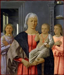 Madonna di Senigallia ou "Madonna a Child with Two Angels" Pintura de Piero della Francesca (1419/21-1492) 1480. Dimensões: 52 x 58 cm. Urbino (Urbin), Galeria Nacional das Marchas.