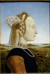 Retrato de Battista Sforza, Esposa de Federico da Montefeltro, c.1465 (tempera e óleo sobre madeira)
