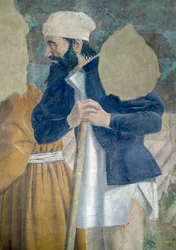 A Lenda da Verdadeira Cruz, a Descoberta da Cruz, detalhe de um espectador, completou 1464 afrescos