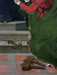 Virgem e Criança no trono rodeadas de santos, detalhe (óleo e tempera no painel, cerca de 1493)