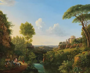 Paisagem italiana com viajantes ao pé de um poço